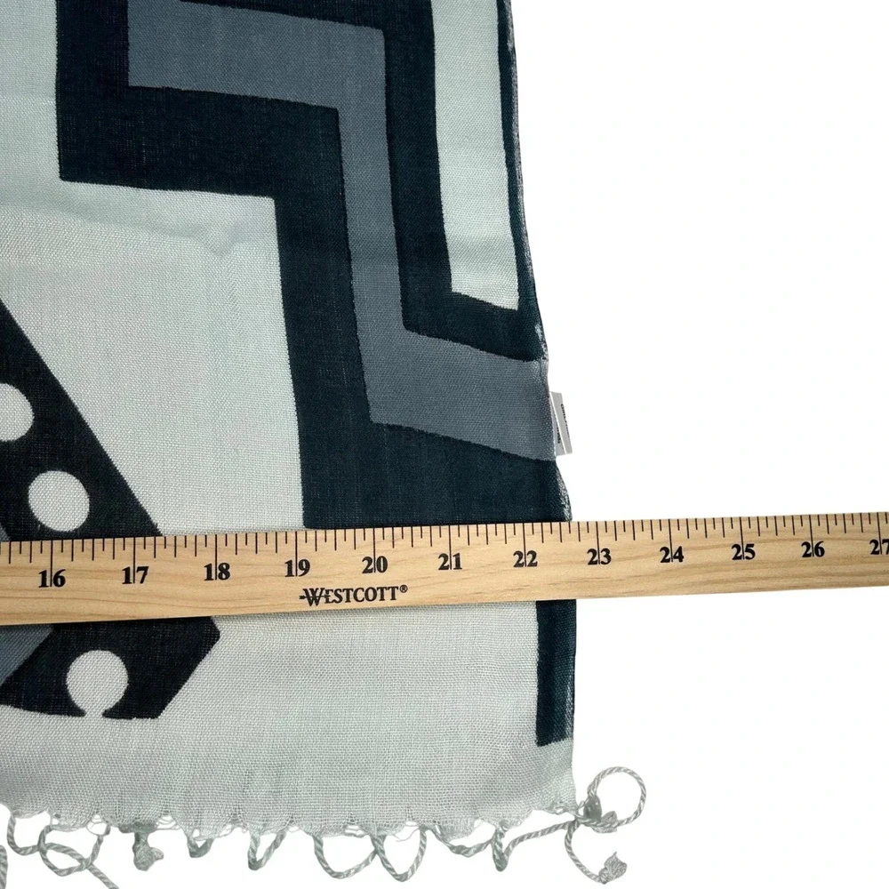 Global Girlfriend Blue Grey Geometric Print Viscose Scarf Fair Trade Fringe Wrap